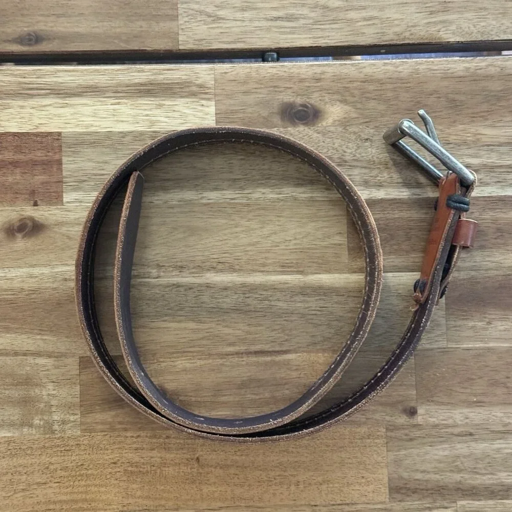 Lucky Brand Brown Leather Belt Handcrafted Vintage Style Distressed Buckle Sz 32